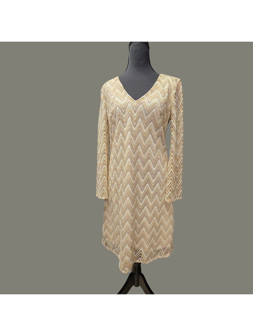 Lilly Pulitzer metallic chevron crochet shift Dress Gold Ivory  Sz Med